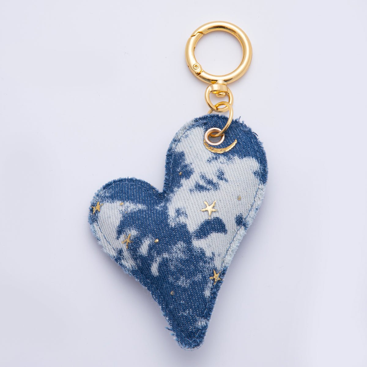 18K Gold Filled Blue Washed Denim Celestial Star Plush Keychain Push Gate Key Ring Accessories | WB-000040 WB-000041