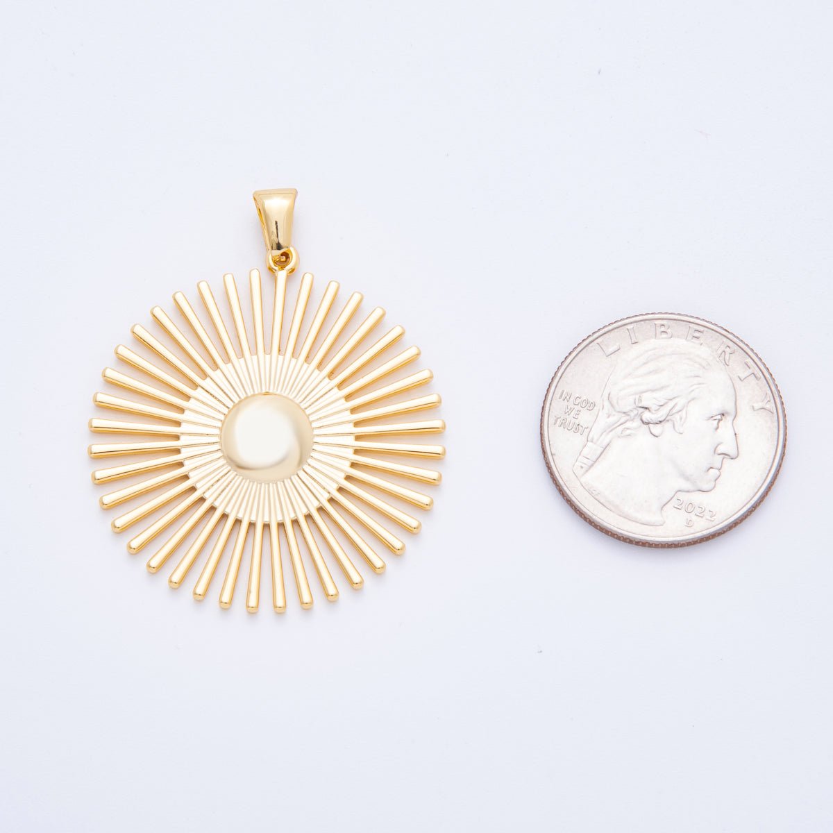Big Stainless Steel 44mm Celestial Sunburst Sun Ray Pendant Charm | J656
