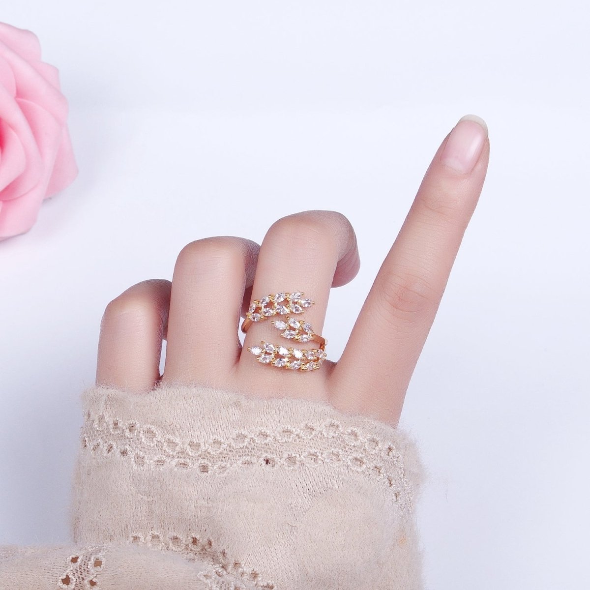 Big Wrap Gold Olive Marquise CZ Stone Statement Ring for Stackable Jewelry O1819 O1820