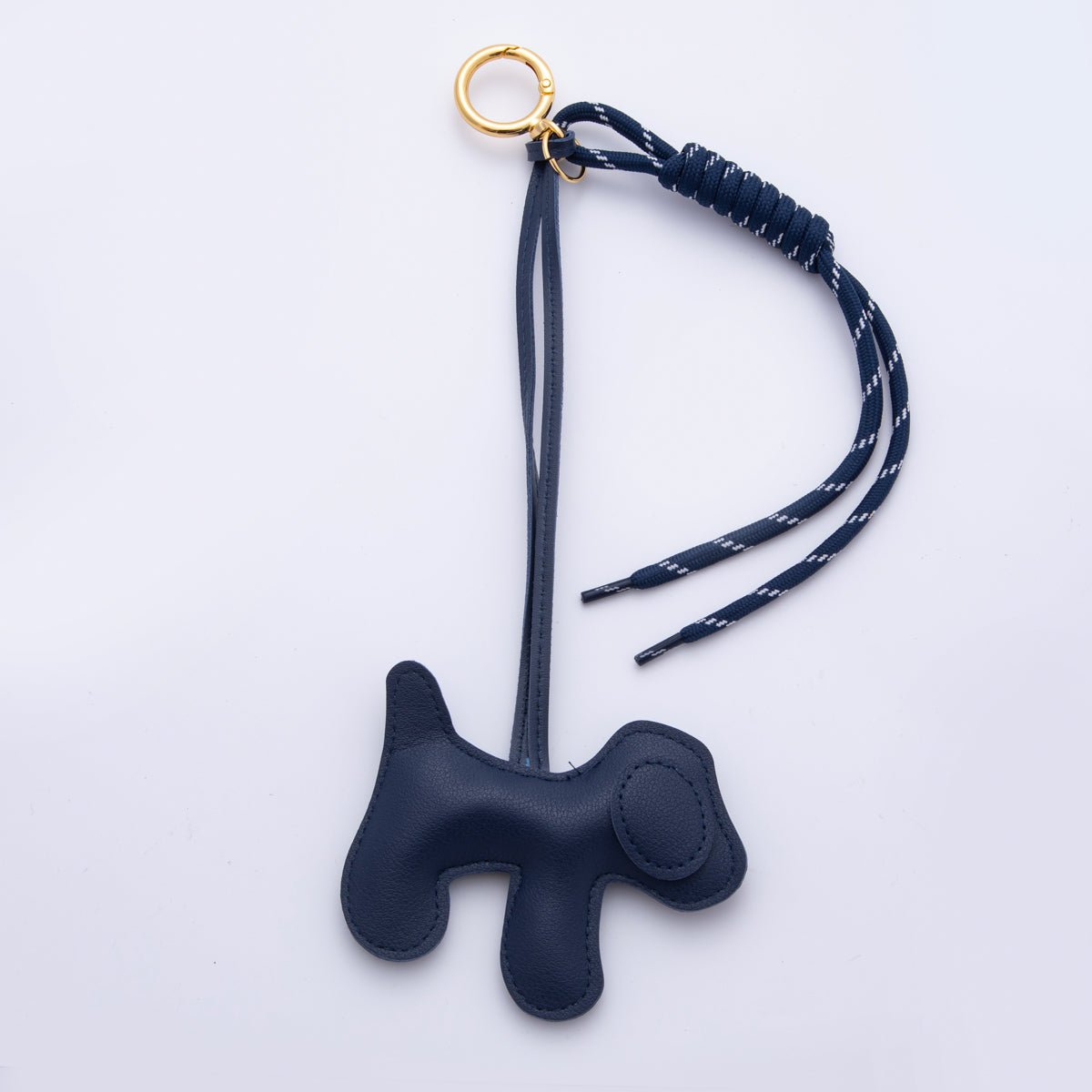 18K Gold Filled Blue, Brown Pet Dog Cord Knot Leather Bag Charm Keychain Push Gate Accessories | WB-00076 WB-00077