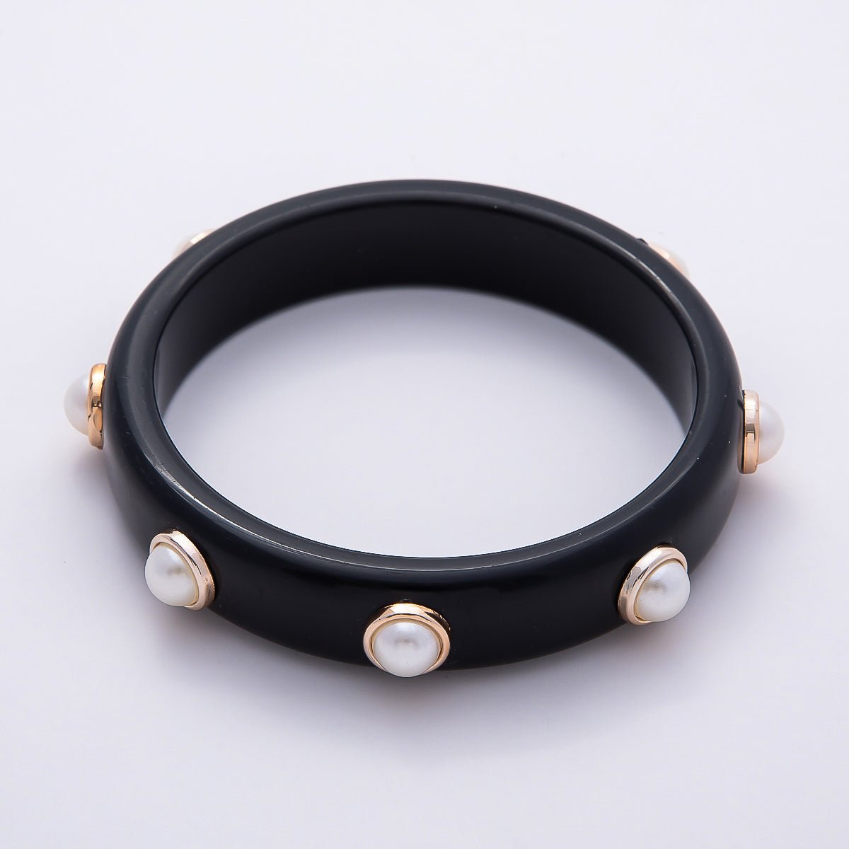 Black, Brown Tortoiseshell Shell Pearl Round Beaded Acrylic Resin Bangle Bracelet | WA-04439 WA-04440