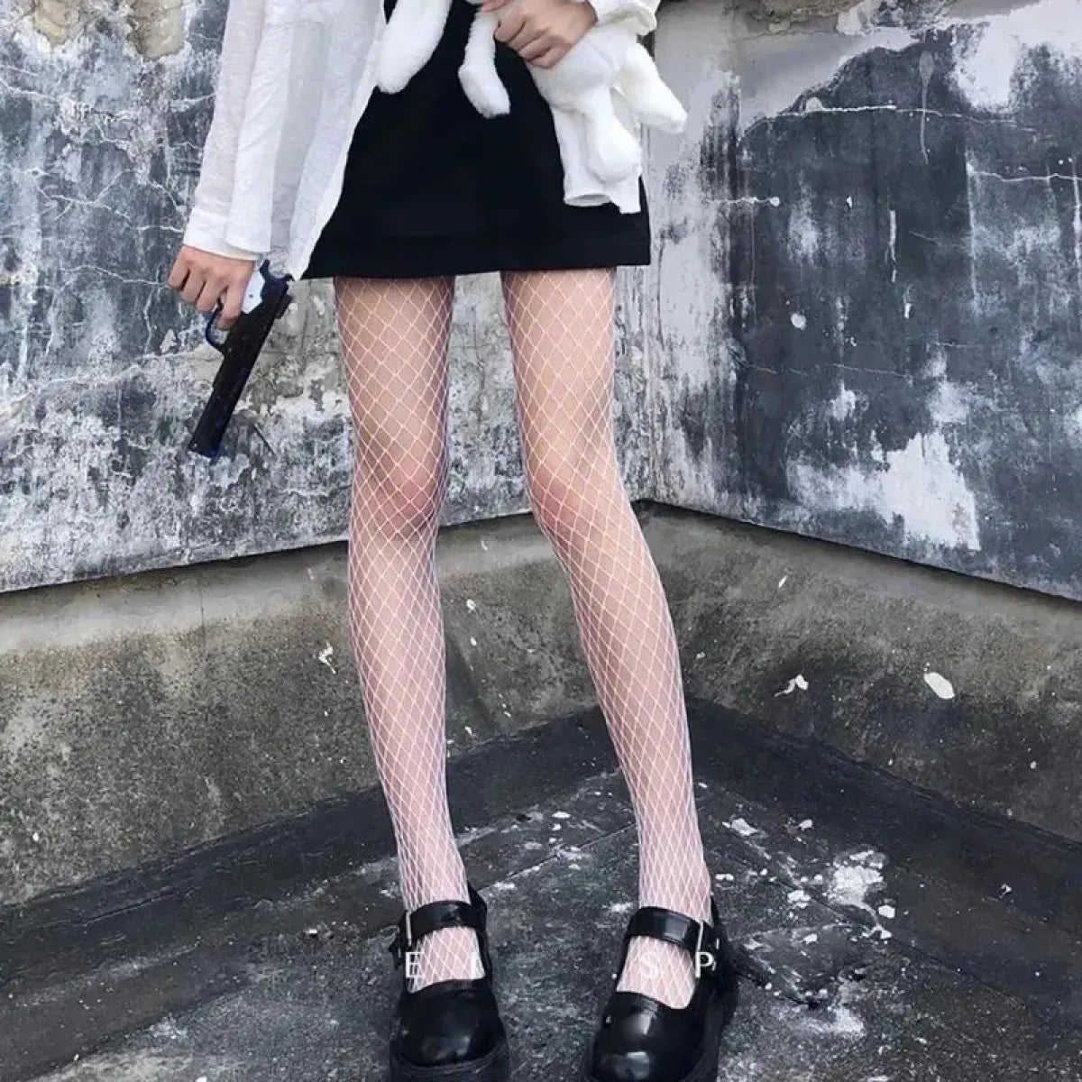 Black Lolita Fishnet Body High Socks