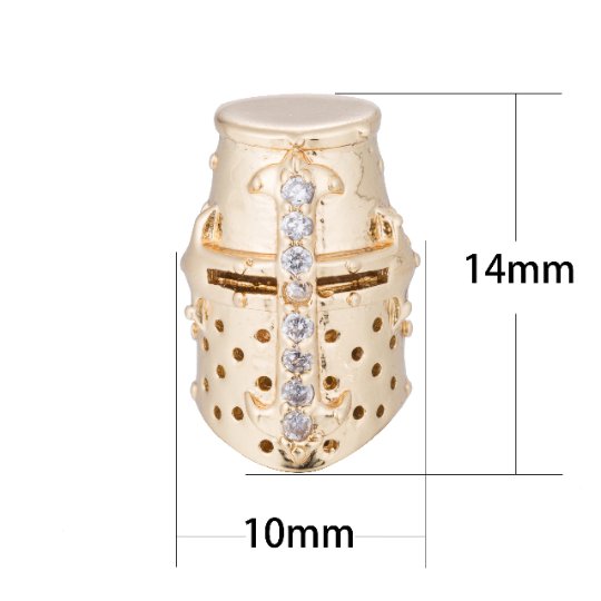Black, Silver, Gold Micro Paved Masked Warrior Knight Soldier Spacer Bead | B-054