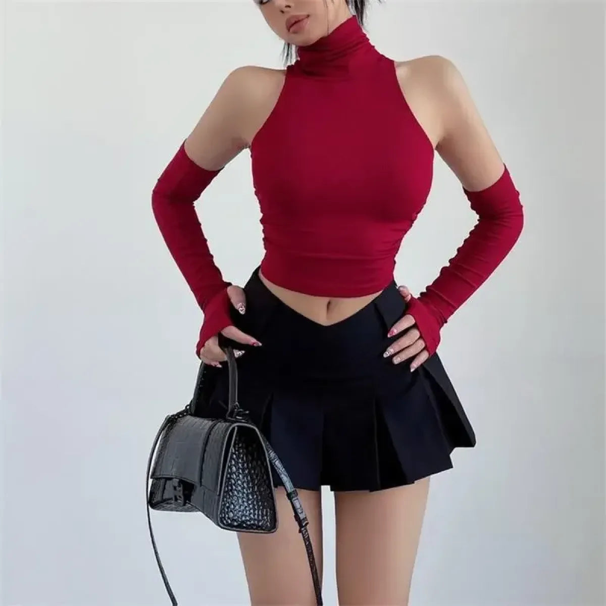 Bold Cutout Turtleneck Crop Top