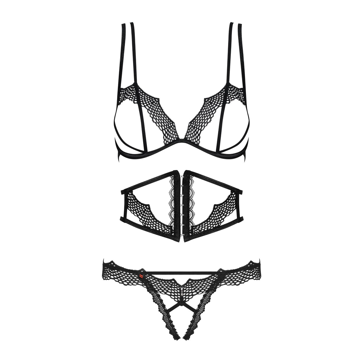 Obsessive Bravelle Open Cup Crotchless String 3 Piece Lingerie Set