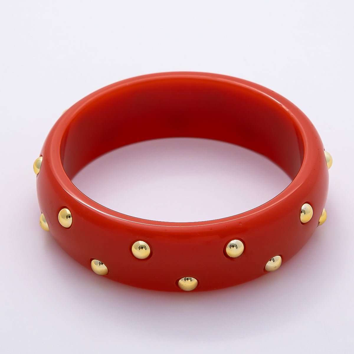 Brown, White, Red, Orange, Blue, Pink, Green, Teal Round Dotted Wide Acrylic Resin Bangle Bracelet | WA-04431 ~ WA-04438