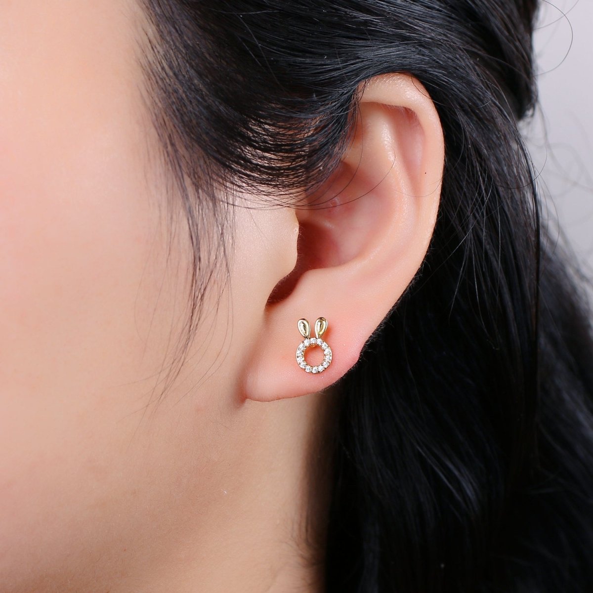 Bunny Stud Earrings • Rabbit Earrings • Rabbit Jewelry • Gold Micro Pave Animal Earrings • Stud Earrings • Valentine gift• Cute Earrings Q-364