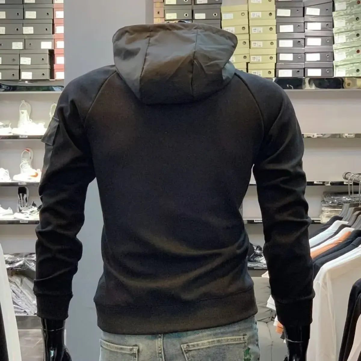 Buttoned Cargo Hoodie with Pockets