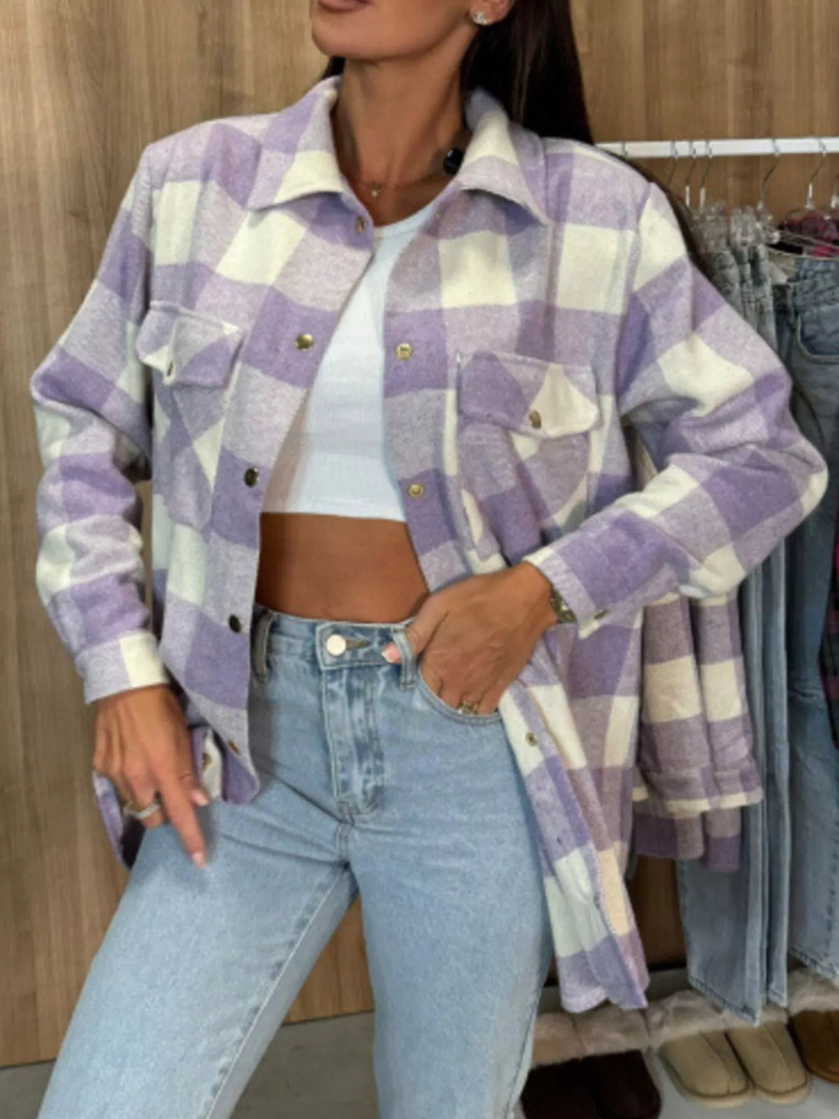 Plaid Button-Down Long Sleeve Shacket