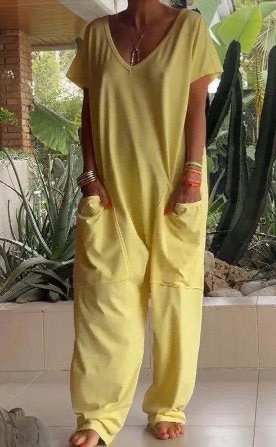 Oversized V-neck Pocket Jumpsuit