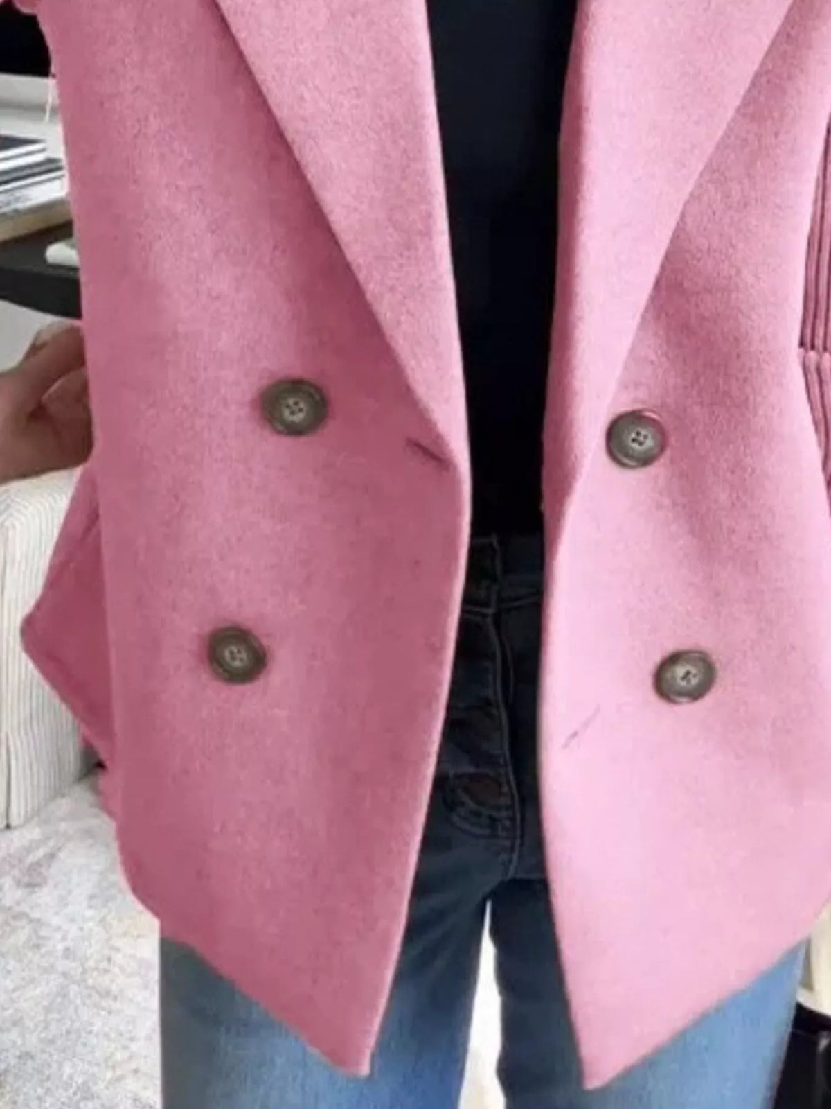 Full Size Knit Sleeve Double-Breasted Outerwear Plus Size