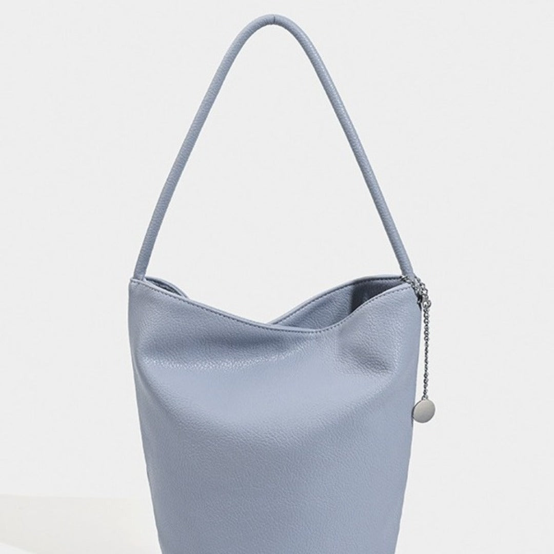 Retro soft leather bucket bag, women&