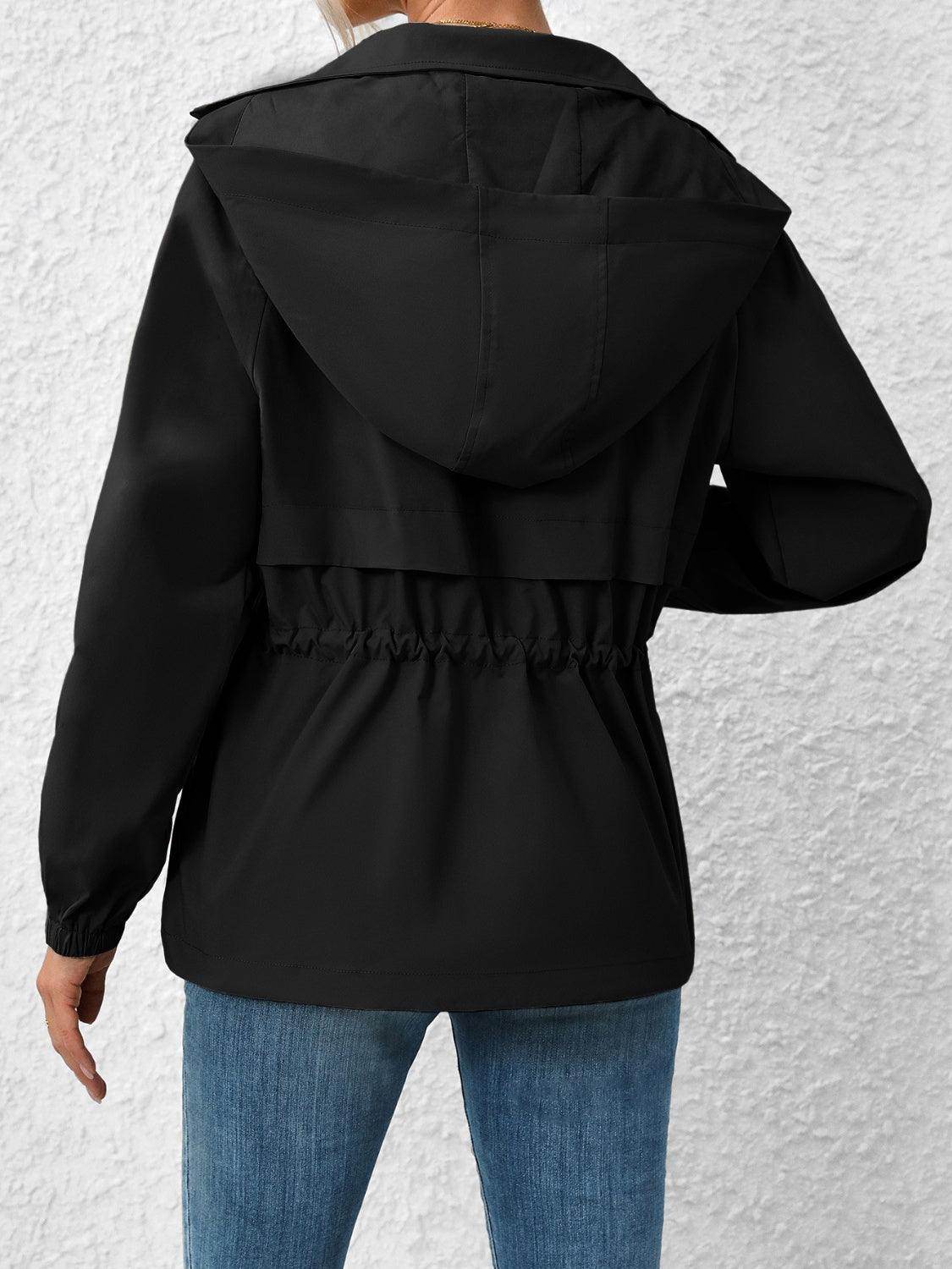 Ivy Lane Drawstring Zip Up Hooded Jacket for Women