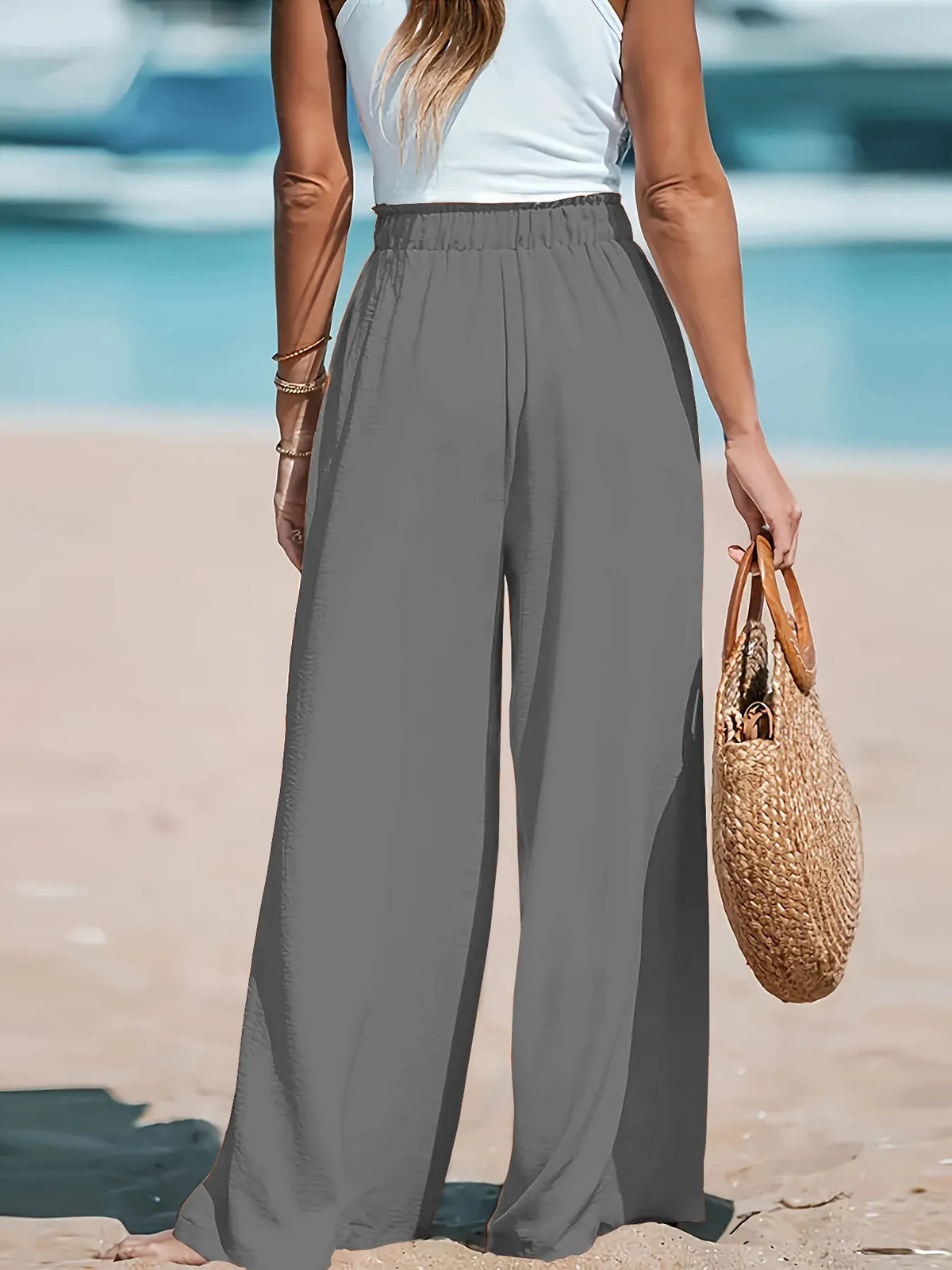 Full Size Drawstring Waist Wide Leg Pants Plus Size