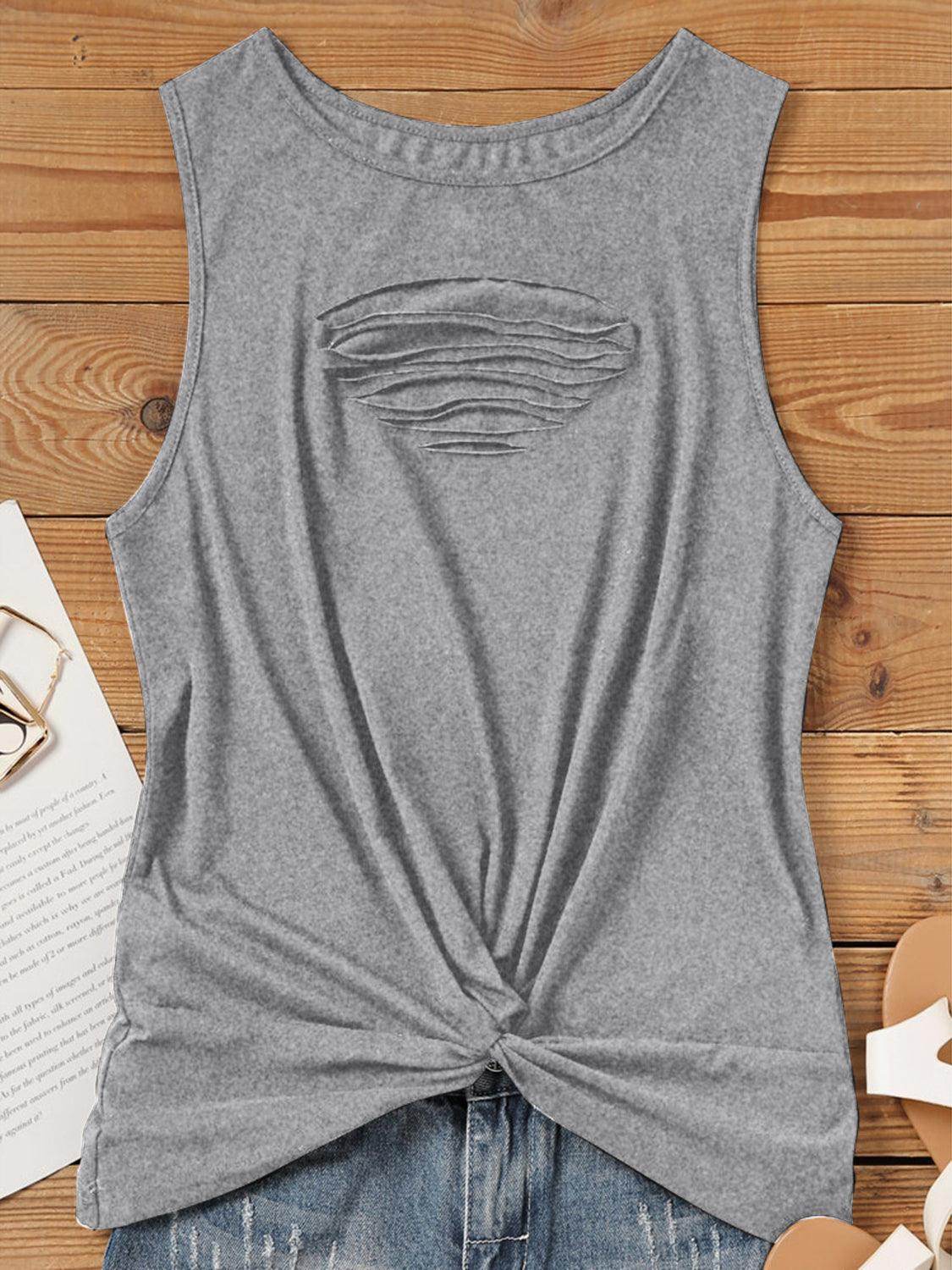 Cutout Twisted Round Neck Tank for Stylish Comfort