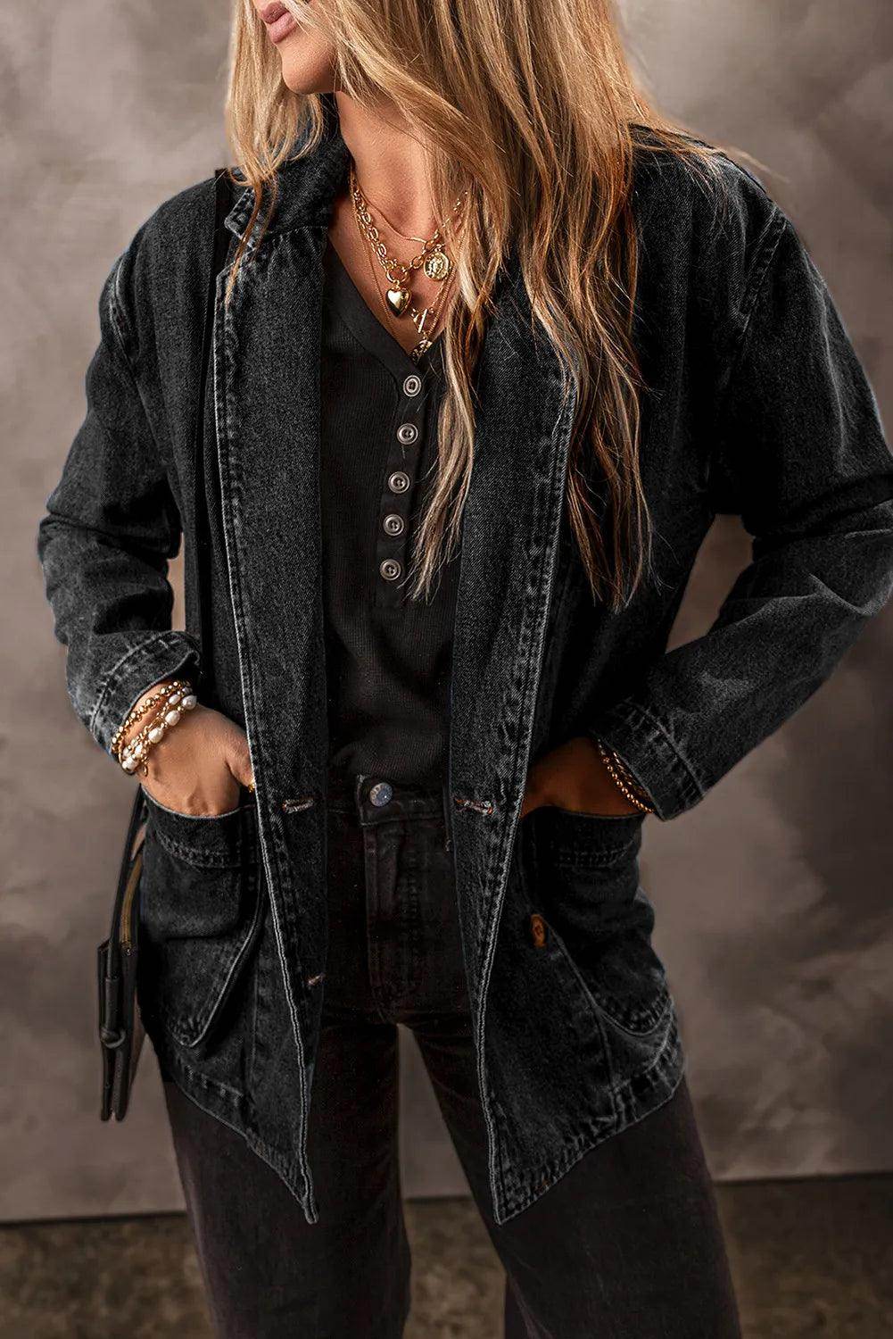 Pocketed Long Sleeve Denim Jacket for Women Stylish Fit