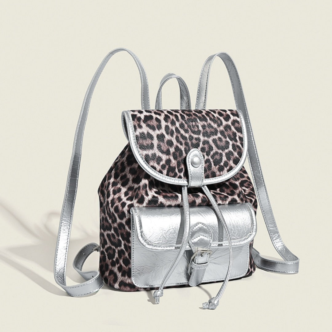 Retro contrasting leopard print backpack, women&