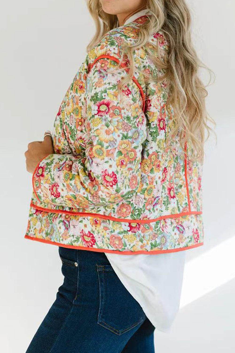 Floral Button Up Long Sleeve Winter Coat for Women