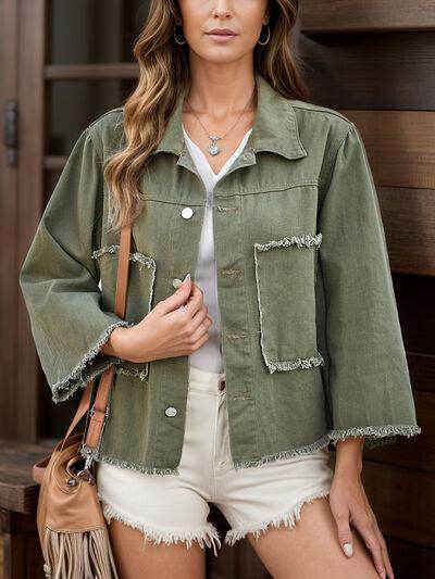 Raw Hem Button Up Denim Jacket for Stylish Every Day Wear