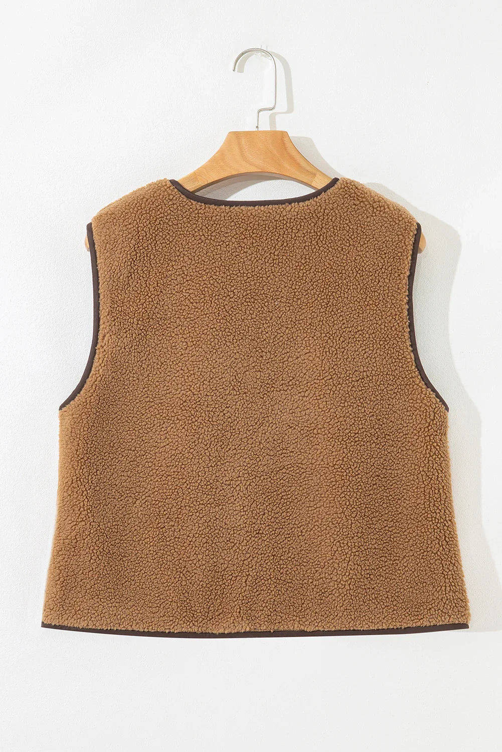 Light French Beige Fleece Tie Front Winter Vest