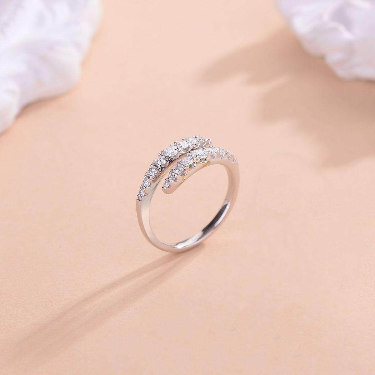 925 Sterling Silver Moissanite Bypass Ring for Women