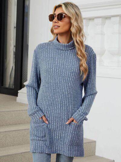 Ribbed Mock Neck Long Sleeve T-Shirt for Women Stylish Wear