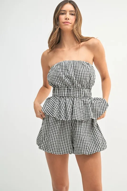 MABLE Gingham Tube Top and Shorts Set