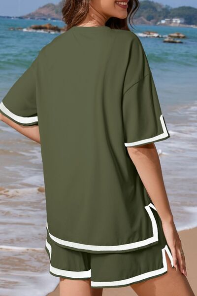 Contrast Trim Tee and Shorts Set