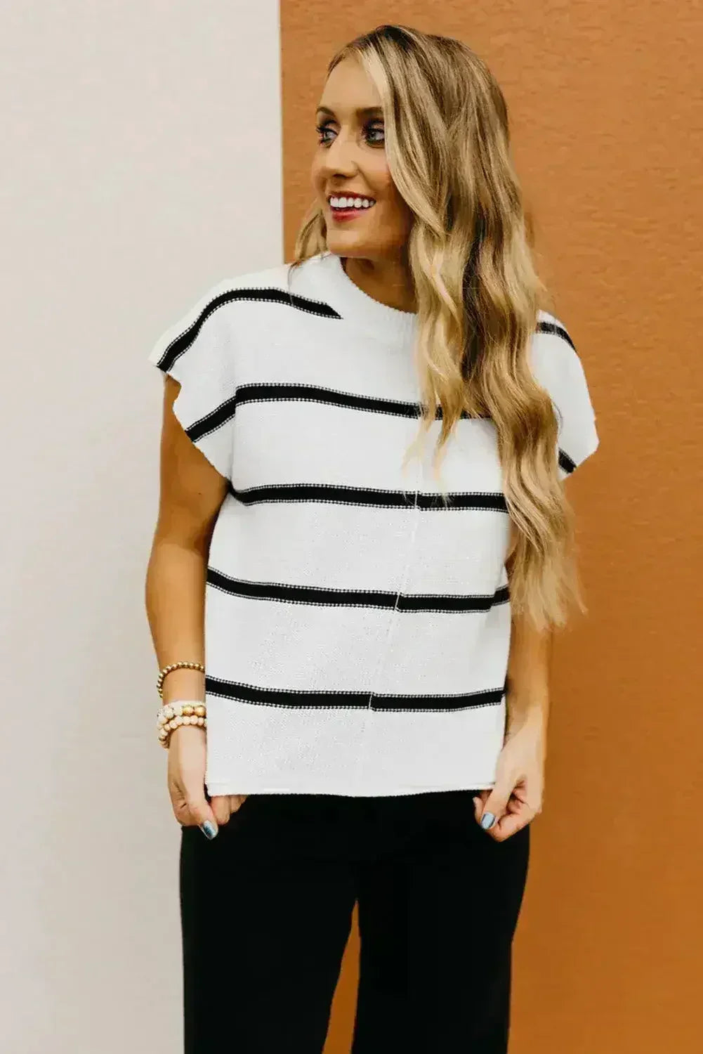 Batwing Stripes Sleeve Sweater - Striped Oversized Tee | Femstylo