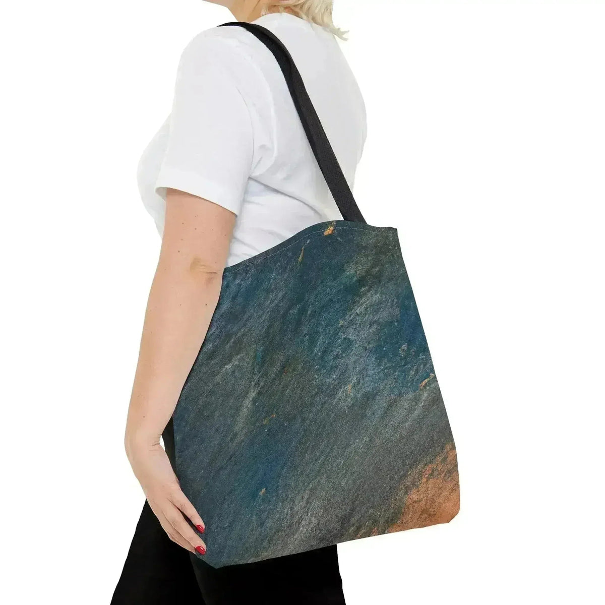 Large Tote Bag Blue Orange Abstract Pattern