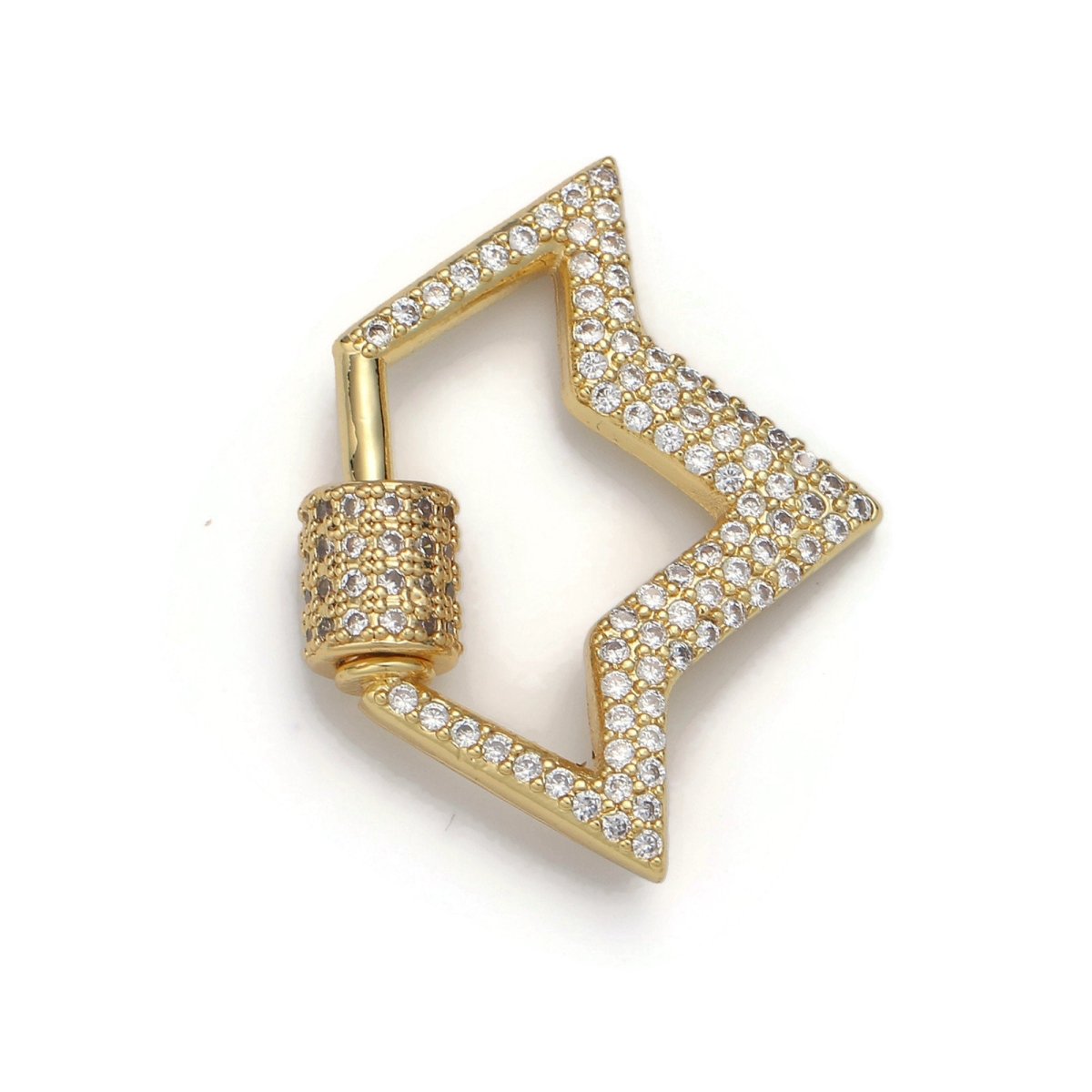 Carabiner Screw Clasp, Screw Clasp Crown , Interlocking Crown Clasp, Pave Crown Shaped Clasps, Gold Color, K-490
