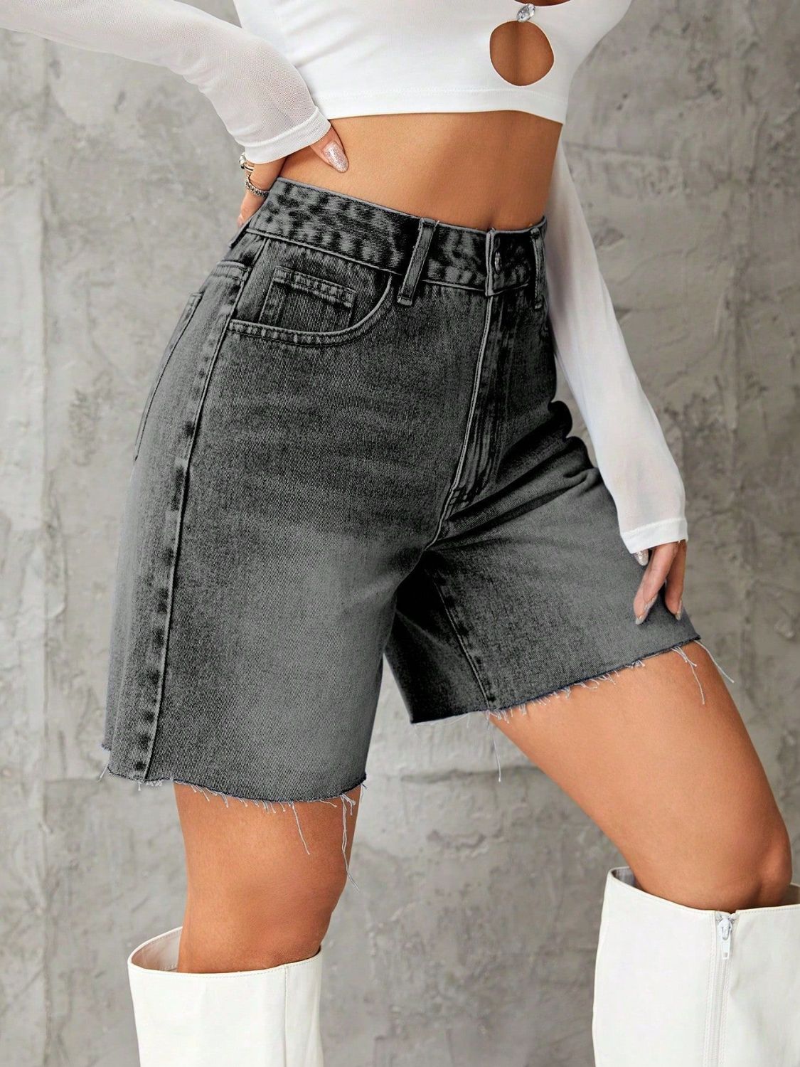 Frayed Hem Denim Shorts