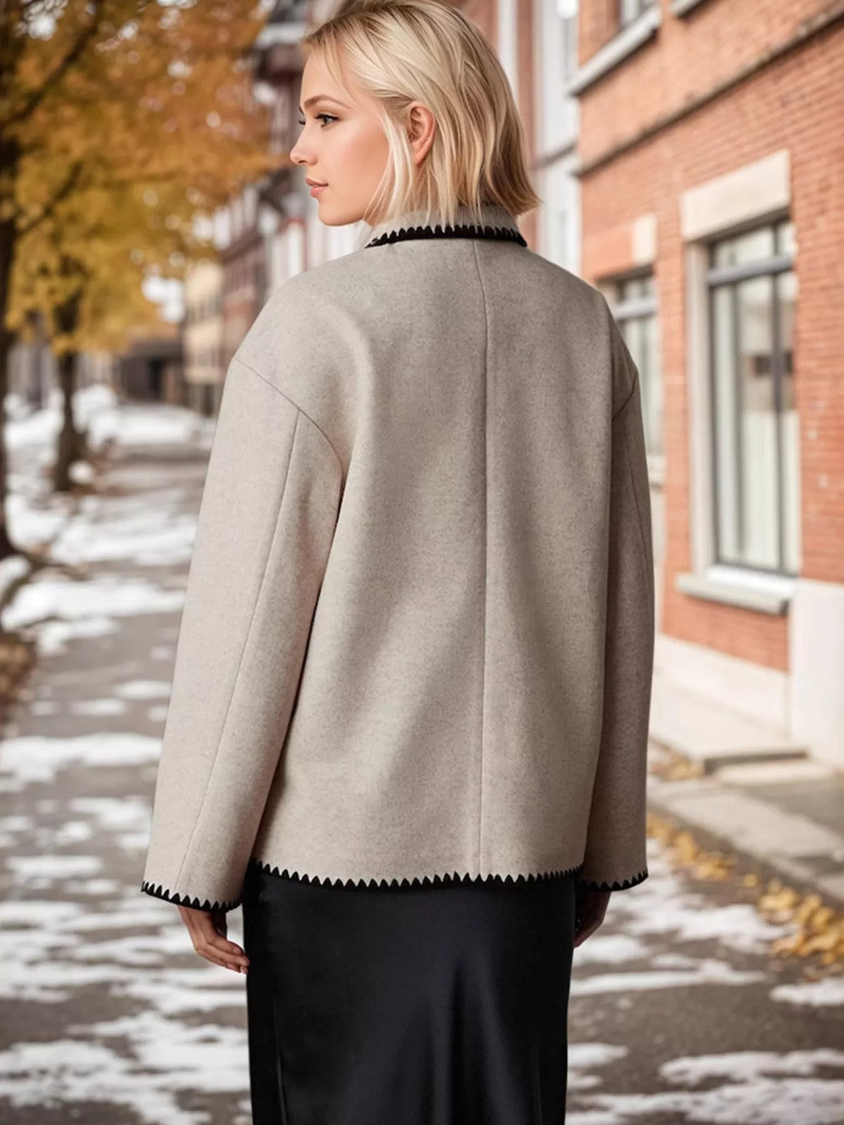 Contrast Trim Drop Shoulder Outerwear