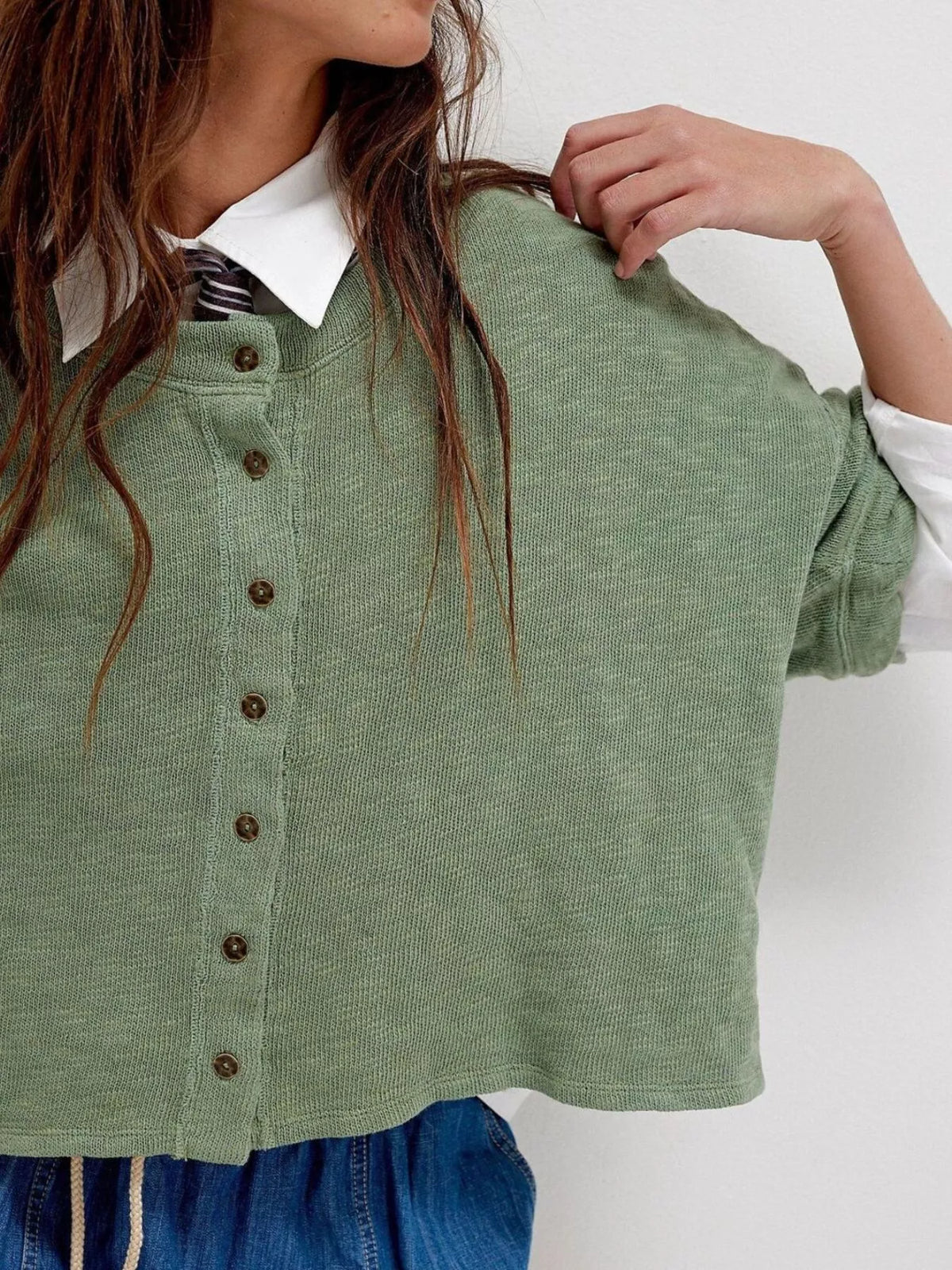 Button-Front Half Sleeve Cardigan