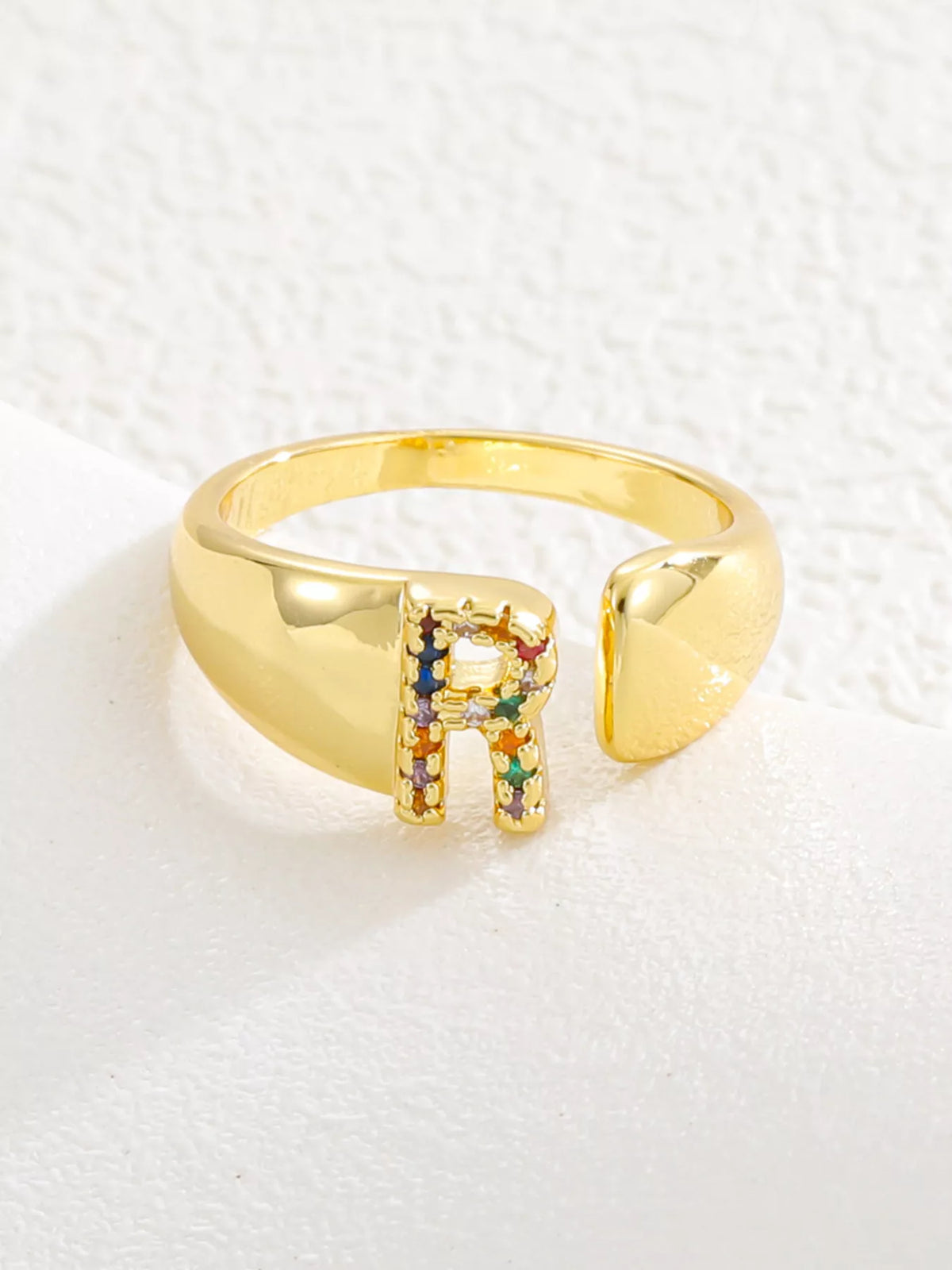 18K Gold-Plated Zircon Letter Ring