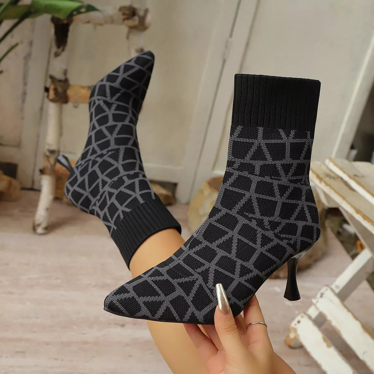 Mesh Point Toe Stiletto Boots