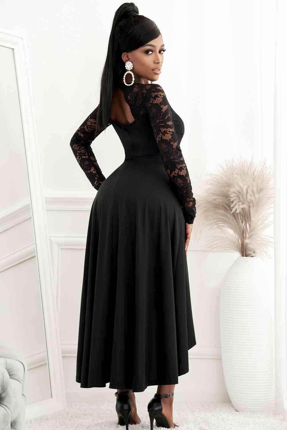 Lace High-Low V-Neck Dress for Elegant Evening Wear