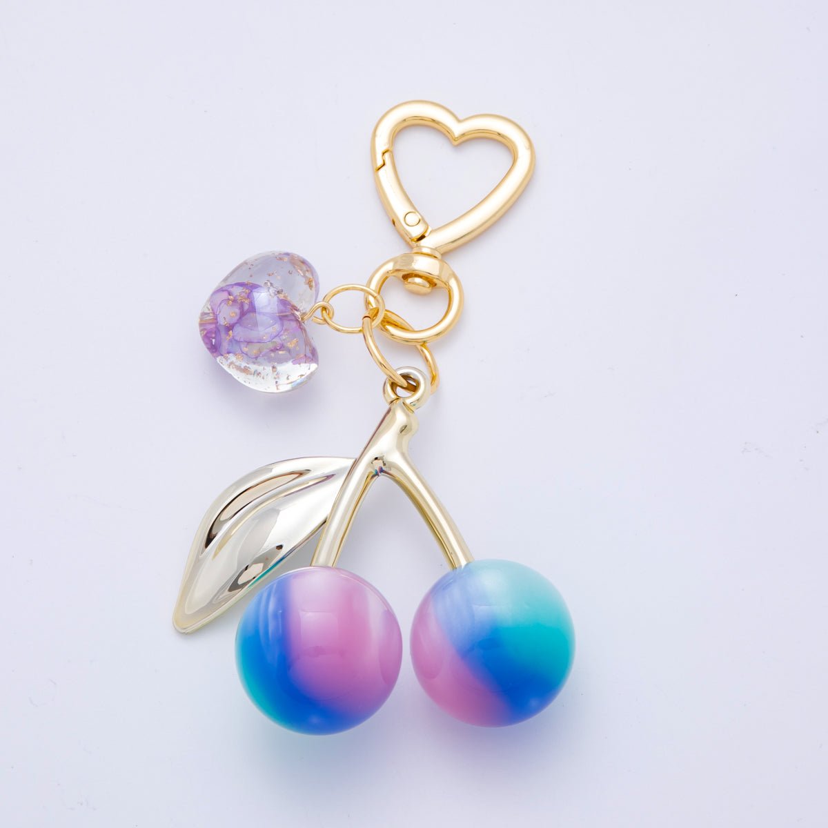 18K Gold Filled Multicolor Cherry Fruit Resin Bag Charm Keychain Heart Key Ring Accessories | WB-00007