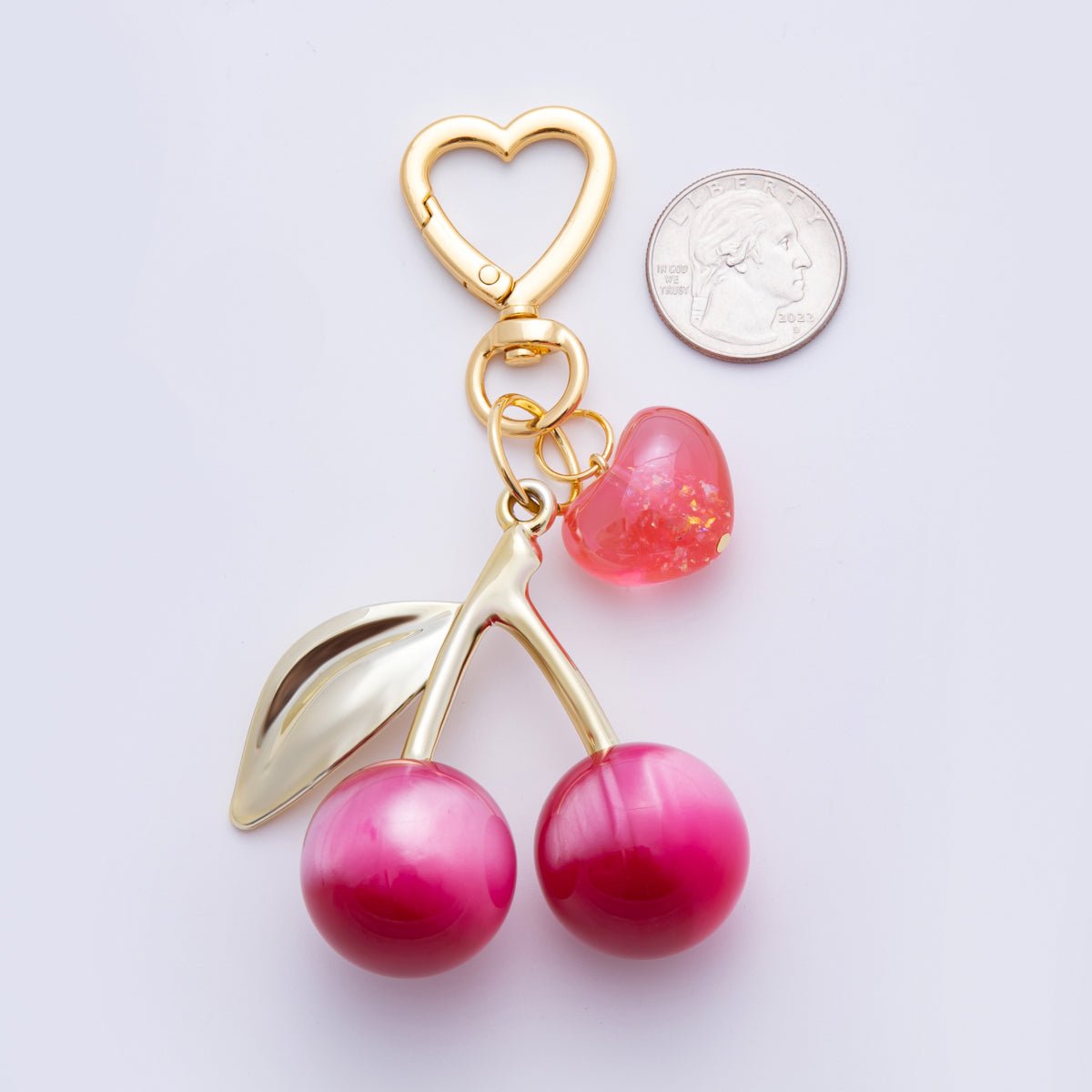 18K Gold Filled Multicolor Cherry Fruit Resin Bag Charm Keychain Heart Key Ring Accessories | WB-00007