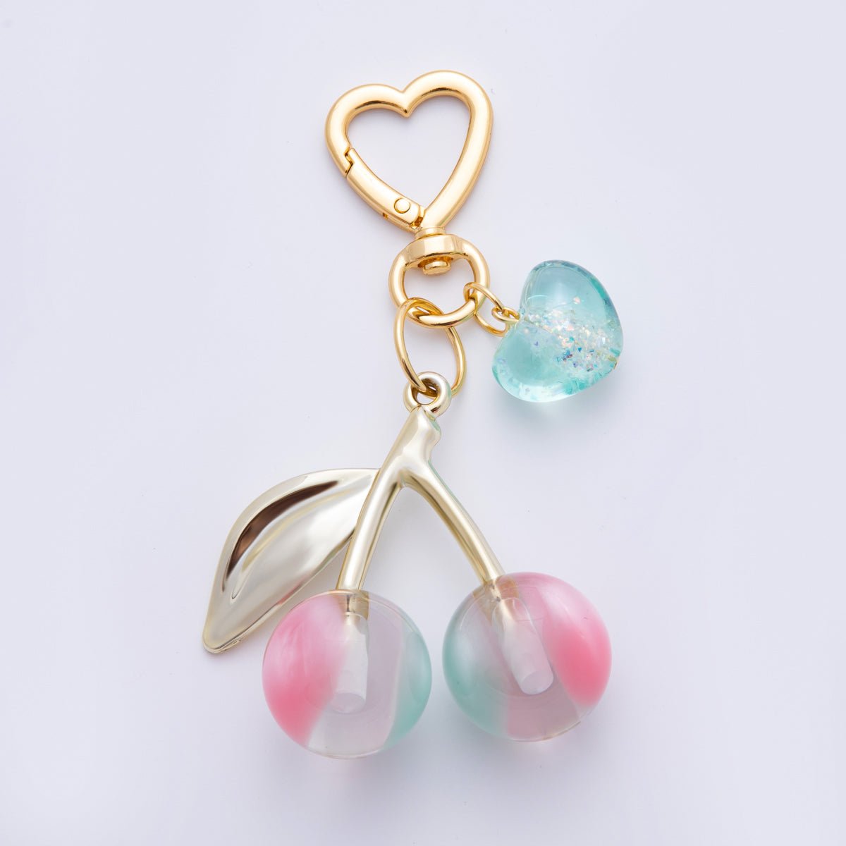 18K Gold Filled Multicolor Cherry Fruit Resin Bag Charm Keychain Heart Key Ring Accessories | WB-00007