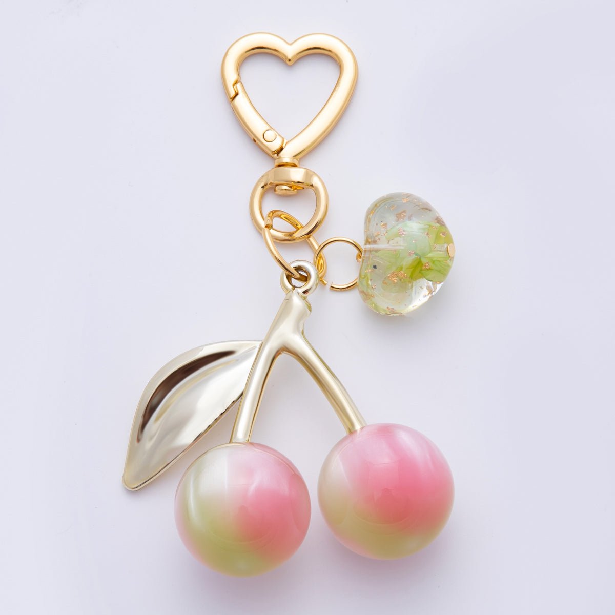 18K Gold Filled Multicolor Cherry Fruit Resin Bag Charm Keychain Heart Key Ring Accessories | WB-00007