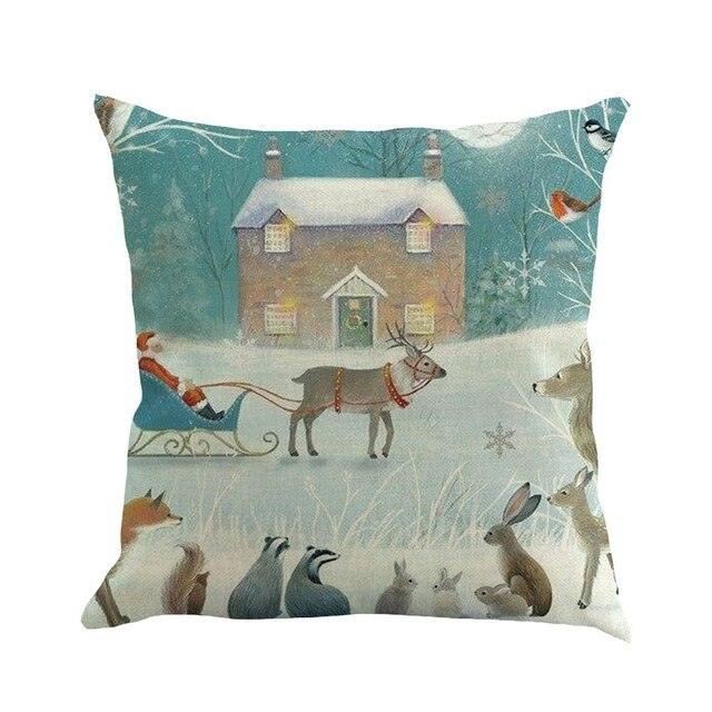 Christmas Printing Sofa Bed Home Decor Pillow Cover Pillow Case Holiday Decorative Christmas Throw Pillows Cotton Linen Winter Snowman Wolf Deer Pillow Covers Cases for Home