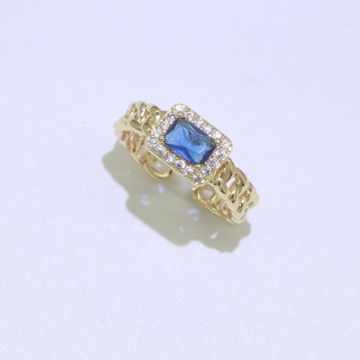 Chunky Cuban Chain Cocktail Ring with Color Cubic Zirconia Stone Statement Jewelry O-411 ~ O-424