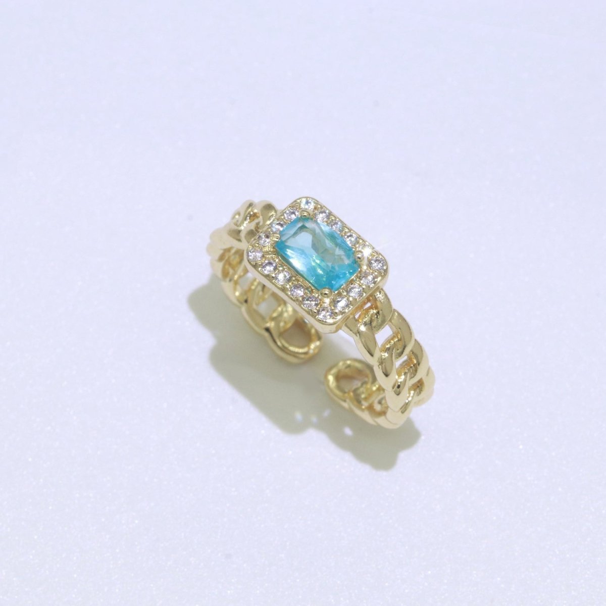 Chunky Cuban Chain Cocktail Ring with Color Cubic Zirconia Stone Statement Jewelry O-411 ~ O-424