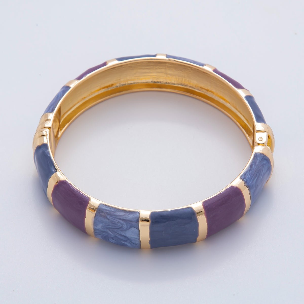 18K Gold Filled Multicolor Striped Enamel Wide Bangle Bracelet | WA-03357 ~ WA-03360