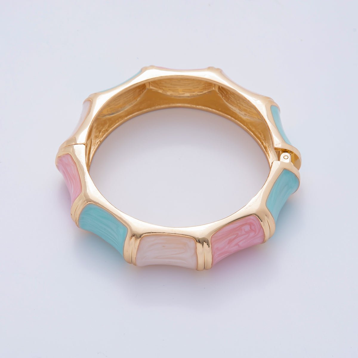 18K Gold Filled Multicolor Mosaic Enamel Geometric Curved Bangle Bracelet | WAA3354 - WAA3356