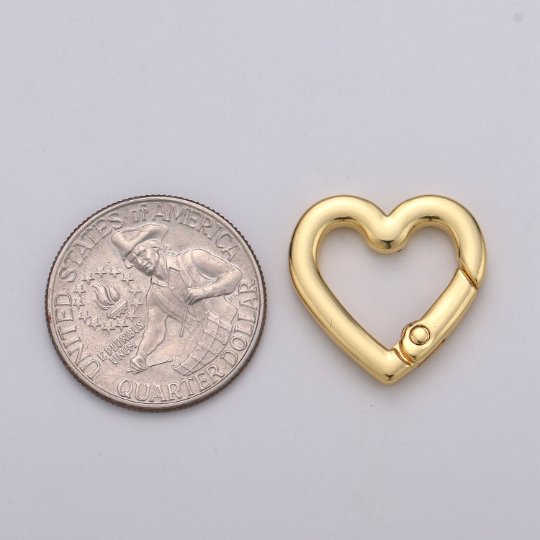 Chunky Gold Spring Gate Ring, Push Gate ring, 22x22mm Heart Clasp Charm Holder 24K Gold Filled Clasp for Link Chain Connector Supp-990 L-054 L-055