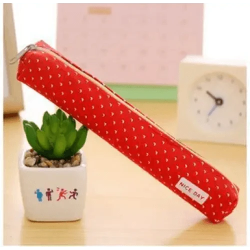 Classic Simple Candy Color Slim Canvas Pencil Pouch Pencil Bag For School Office Dot Printed Students Pencil Case