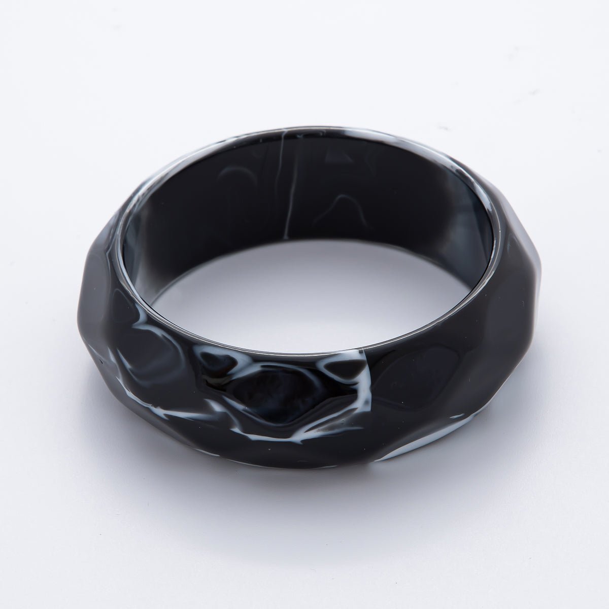 Clear, Beige, Brown, Black, Green Earth-Tone Geometric Wavy Solid Resin Acrylic Wide Bangle Bracelet | WA-3394 ~ WA-3399
