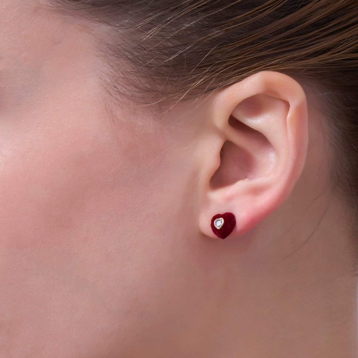 Clear CZ Heart Red Fleece Heart Stud Earrings in Gold & Silver | AD1513 AD1515
